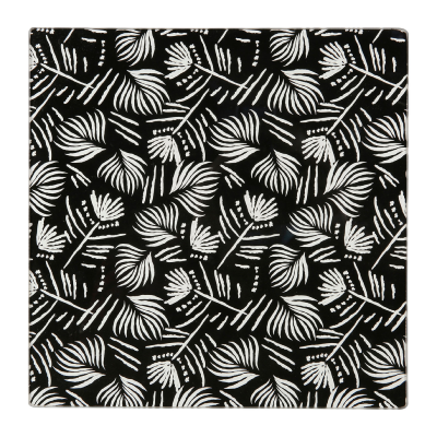 Dessous de Plat Feuille Noir & Blanc Exotique Chic Verre Trempé 25 X 25 CM