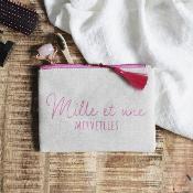 Pochette Message Toile de Jute Pompon fermeture zippée 20 x 15 cm 