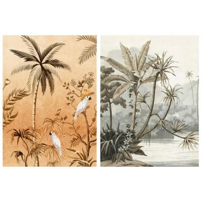 Toiles "Tropical Vintage" Multicolore Cacatoès Imprimées 80 x 60 cm  
