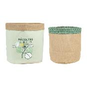 2 Sacs de Jute Vert Récoltes du Quotidien Motif Végétal H.40 Ø38 cm / H.31 Ø29