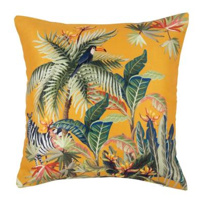 Coussin Jaune Toucan Palmier Tropical Vintage 40 x 40 cm 