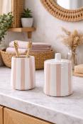 Gobelet Porte-brosse à Dents Céramique – Rayures Rose & Blanc Ø 8,7 x H. 10 cm 