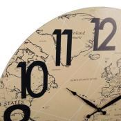 Horloge Murale Mappemonde Ø 70 cm Bois Indus Beige Noir Effet Vieilli