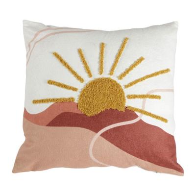 Housse de Coussin Bouclette "Soleil Levant" Terracotta Ocre Blanc 40 x 40 cm 