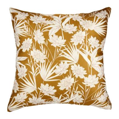 Housse de Coussin Jaune Moutarde / Blanc Feuillages Exotiques 40 x 40 cm