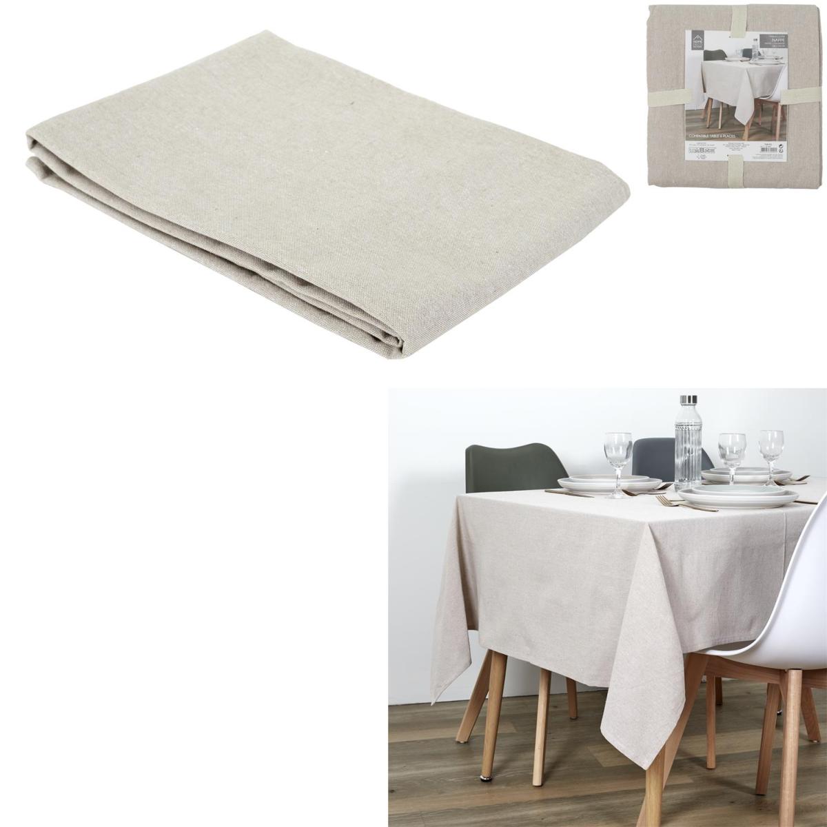 Beige Nappe Rectangulaire 140x240cm Coton et Lin Nappe de Jardin