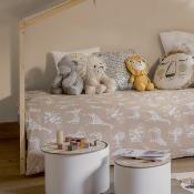 Parure de Lit Enfant Animaux de la Savane Éléphant Beige Taupe Blanc 140 x 200 cm