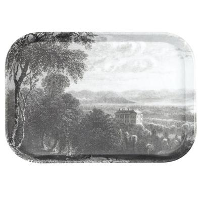 Plateau Gravure Forêt Ancienne Paysage Maison Noir & Blanc 21 x 14 cm