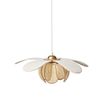 Suspension Fleur en Éclosion Cannage Bambou & Lin Beige – Ø50 cm
