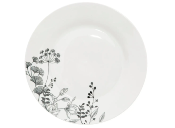 Service 18 pièces Assiettes Blanches Fleurs Champêtres Noires 