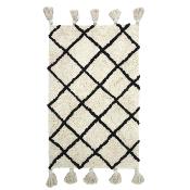 Tapis Berbère Beige & Noir Pompons 50 x 80 cm Motifs Géométriques