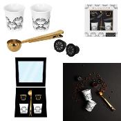 Coffret Café 2 Tasses Ginkgo Noir Blanc Doré