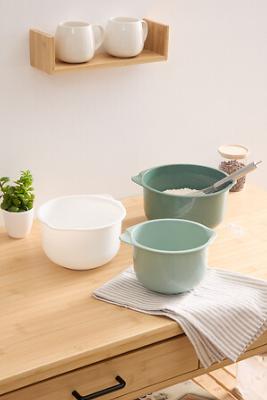 Lot de 3 Bols à Mélanger – 1,5L / 2L / 3L – 3 Couleurs Élégantes Vert Foncé, Vert Clair & Blanc