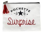 POCHETTE SURPRISE - Pochette zippée blanche, noir et rouge avec pompon
