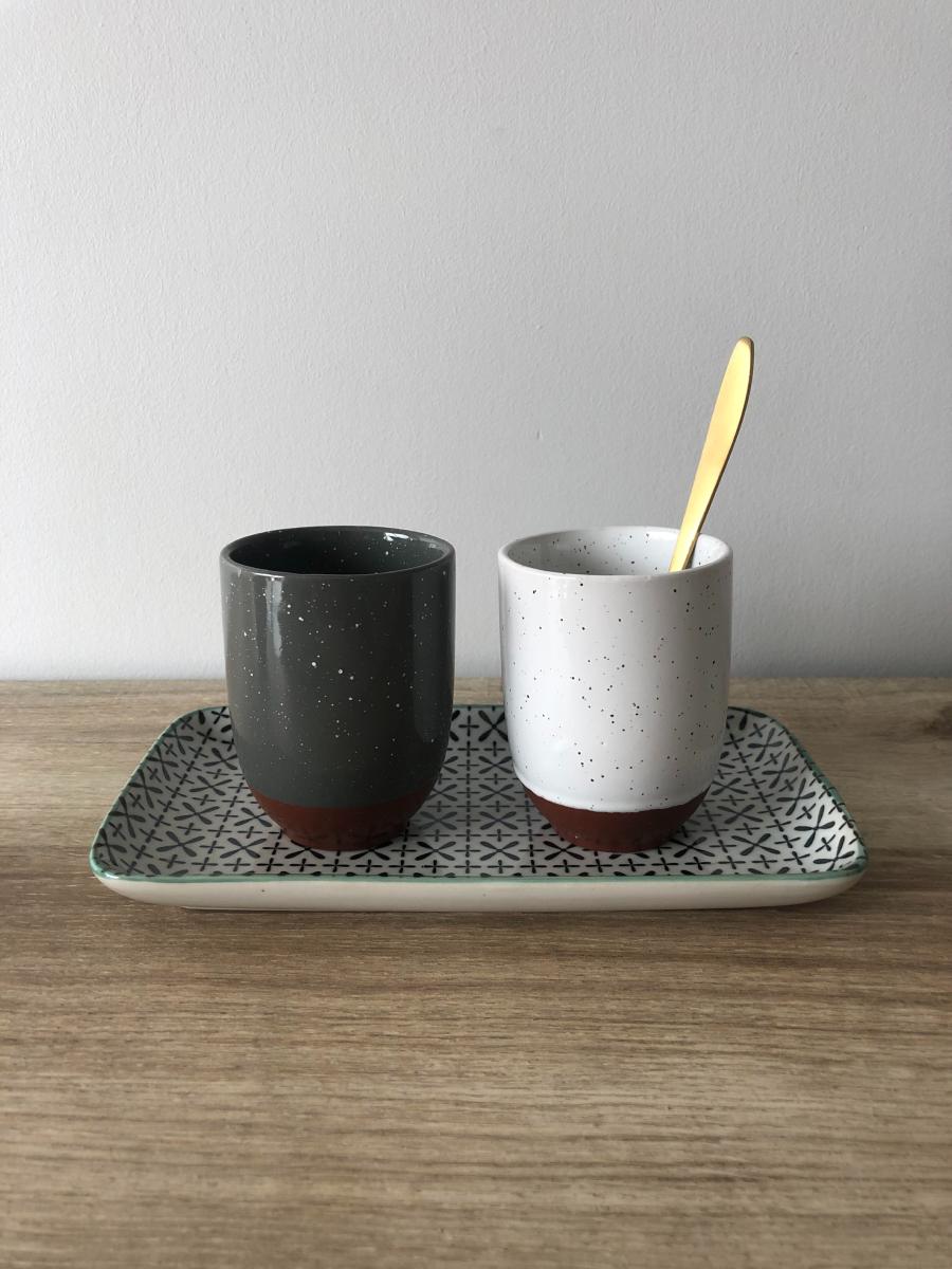 Service à Café 2 Gobelets + Mini Plateau 20.5 x 11 cm