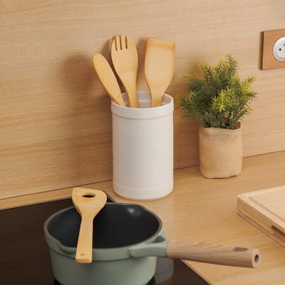 4 Ustensiles Cuisine Bambou Naturel 30 cm Spatule, Cuillère, Ustensile à trou et à broche 
