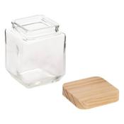  Bocal Carré Verre Couvercle Bois Pin 1,25 Litres 14,7 x 11 cm