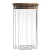 Bocal Verre Strié Transparent Couvercle Acacia 70 cl