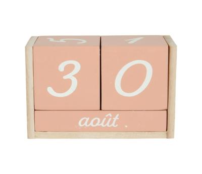 Calendrier Perpétuel Rose & Blanc Bloc Bois Clair 14 x 9 cm 