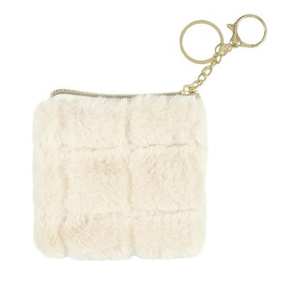 Porte-Monnaie Fourrure Beige & Doré 10 cm 