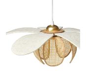 Suspension Fleur en Éclosion Cannage Bambou & Lin Beige – Ø50 cm