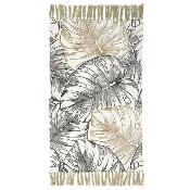 Tapis Feuilles Monstera Noir & Beige à franges 50 x 80 cm 