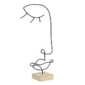 Déco ARTY Visage Métal Filaire Noir H.39cm Socle Bois
