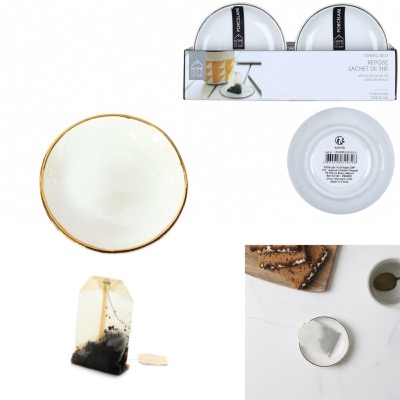Repose Sachet de Thé Porcelaine Blanche & Doré Ø 8 cm