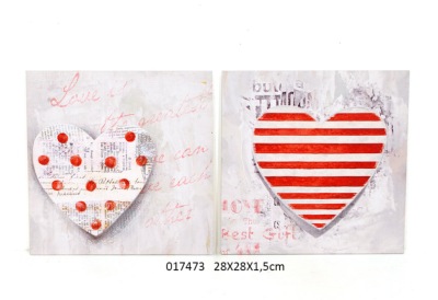 Tableau Toile Coeurs Rouge & Gris - Pois ou Rayures