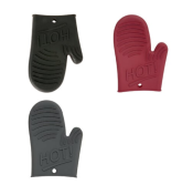 Gant de Cuisine en Silicone – Résistant à la chaleur – Inscription HOT! Noir / Rouge / Gris