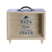 Tirelire PAPA Valise en Bois Bleu Noir