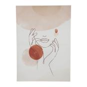 Toile Visage Femme Minimaliste Beige Nude Marron 70 x 50 cm 