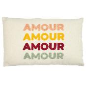 Coussin Bouclette Rectangulaire Beige Bonheur Amour Love Multi Couleurs 50 x 30 cm 