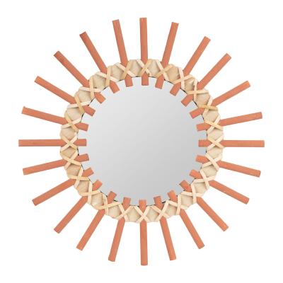 Miroir Soleil Rond Bambou Naturel Terracotta Rouge Ø 28 cm  