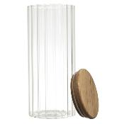 Bocal Verre Strié Transparent Couvercle Acacia 110 cl