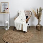 2 en 1 : Coussin AMOUR & Plaid Sherpa Beige Crème 120 x 150 cm 