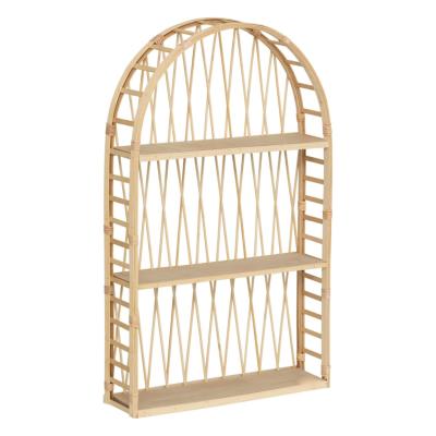  Étagère Murale Fenêtre Arrondie en Bambou Naturel – 3 Niveaux – Style Bohème Chic - H.75 cm