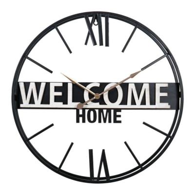 Horloge Métal Noir Welcome Home Ø 50 cm Style Industriel