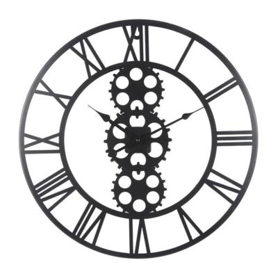 Horloge Rouages Métal Noir Silencieuse Ø 50 cm Industriel
