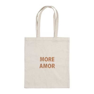 Sac Tote Bag More Amore Coton Beige & Marron 38 x 42 cm