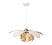 Suspension Fleur en Éclosion Cannage Bambou & Lin Beige – Ø50 cm