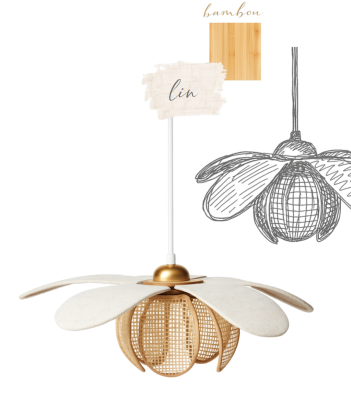 Apportez de la douceur  votre intrieur avec la suspension en cannage et lin beige  50 cm
