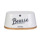 Beurrier Porcelaine Blanc Support Bambou 