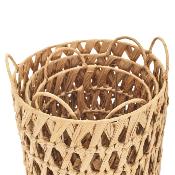 3 Paniers Ajourés Jacinthe Tressé avec Anses H.35 x Ø 29 cm