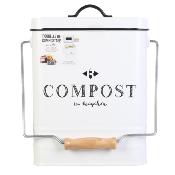 Poubelle Compost Métal Blanc & Noir Vintage 5L Poignée Bois 