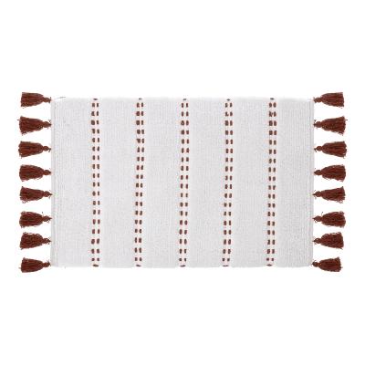 Tapis Salle de Bain Rouge Blanc Pompons Ethnique 50 x 75 cm 