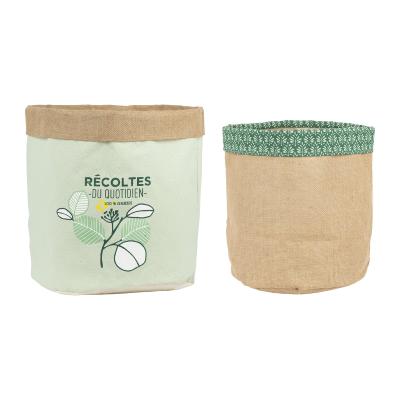 2 Sacs de Jute Vert Récoltes du Quotidien Motif Végétal H.40 Ø38 cm / H.31 Ø29
