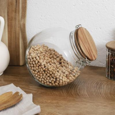 Bocal Rond en Verre 2 Positions Couvercle Bois Acacia 200 cl 