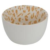 Set Apéritif Léopard Blanc & Terracotta – 3 Bols en Céramique + Plateau en Bambou 30 x 10 cm