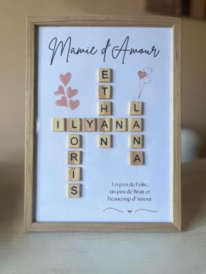 Cadre Scrabble Mamie d'Amour Personnalisable 30 x 20 cm Création Fait-Main 